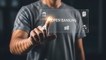 Man interacting with futuristic digital interface on finger