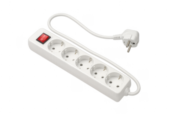 White five-gang power strip with switch and european plug