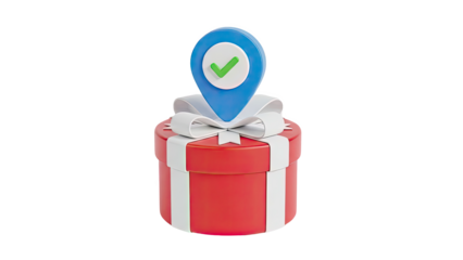 Gift Box with Location Pin and Checkmark