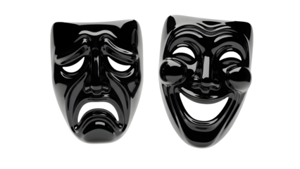 Theatrical masks with sad and happy faces are displayed on a white background for 689089800.