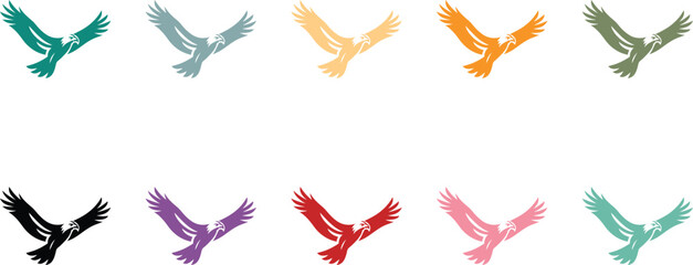 Collection of stylized eagle icons in various colors, Colorful eagle bird icon collection
