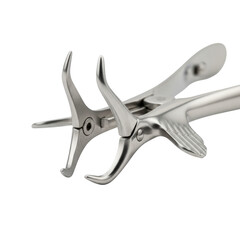 Stainless steel surgical forceps with curved jaws on black background surgical instrument medical tool