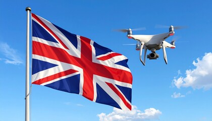 Flying a drone in the UK. Drone in flight. Aerial photography.