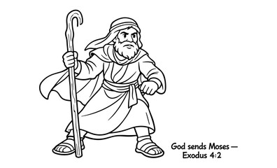 Biblical illustration of Moses holding a staff, ready for his divine mission