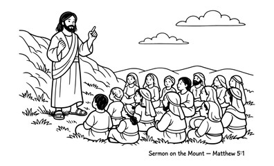 Jesus teaching disciples on a grassy hillside, illustrating the Sermon on the Mount