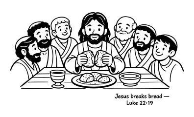 Jesus breaks bread with his disciples at the Last Supper, a sacred meal