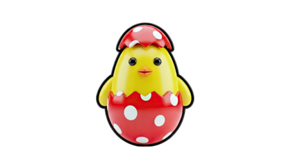 Cute Yellow Chick Hatching from a Red Polka Dot Egg