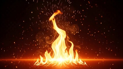 Fototapeta premium Dramatic Fire Flames and Sparks Against Dark Backdrop for Intense Visual Effect