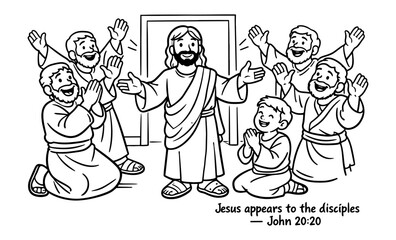 Jesus Christ appears to his joyful disciples in a heartwarming religious illustration