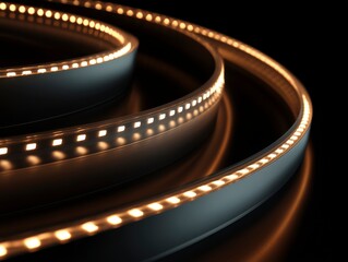 Curved Flexible LED Light Strip Glowing with Warm Orange Light on Dark Background