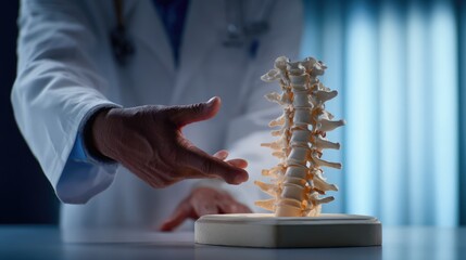 Fototapeta premium Doctor Presenting Human Spine Anatomical Model