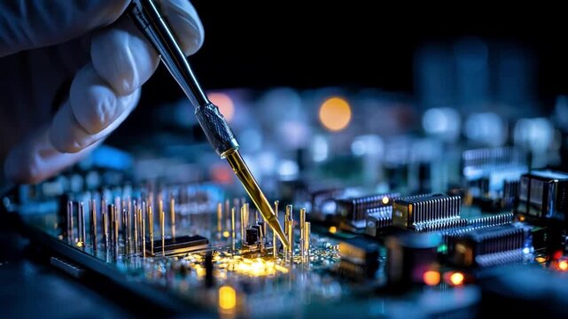 Closeup of a technician carefully applying chemical solution to metal for deep industrial etching creating intricate and durable precision patterns.