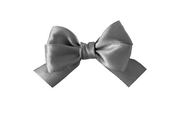 Gray satin ribbon bow isolated transparent png. Coquette style silk knot.