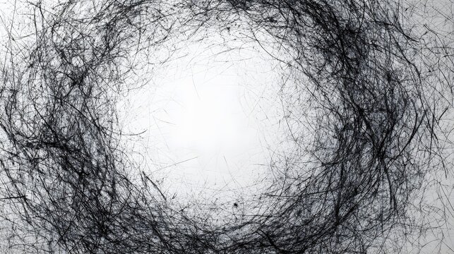 Dynamic abstract circular pattern of chaotic ink scribbles on a clean white background - Powered by Adobe