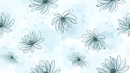 Floral pattern illustration with daisies on a light blue watercolor background