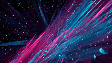 Abstract Digital Art with Neon Pink and Cyan Light Streaks on Black Background, Dynamic Energy Burst Effect for Gaming and Music Industry Graphics