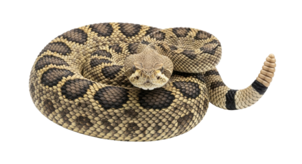 Coiled Western Diamondback Rattlesnake portrait isolated for nature and danger concepts. isolated PNG with Transparent Background