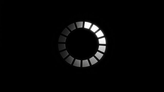 Minimal circular loading spinner composed of glowing dots on a black background. Ideal for buffering, waiting, processing, and system loading concepts in user interfaces, apps, websites, and software 