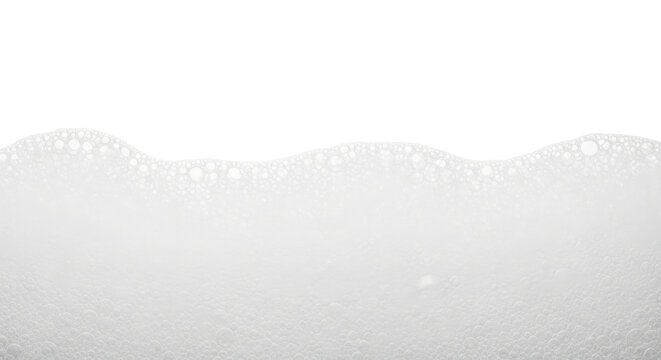 Abstract white soap bubble foam texture border for hygiene, washing, and cleaning product concepts. isolated PNG with Transparent Background