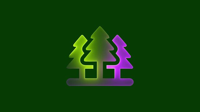 Stylized glowing trees animation on a dark green background.