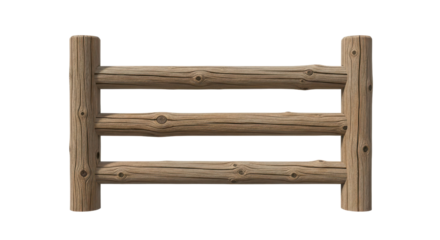 Realistic rustic log fence panel section made of brown wood for architecture and design. isolated PNG with Transparent Background
