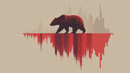 A stylized illustration of a bear striding across a graph, symbolizing market downturns or challenges in a unique and thought-provoking way.