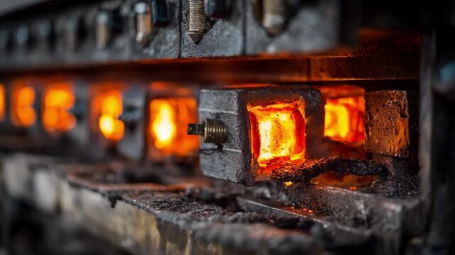 Closeup medium shot of high frequency induction melting furnace with rapid heating process highlighting precise control and intense electromagnetic field effects.