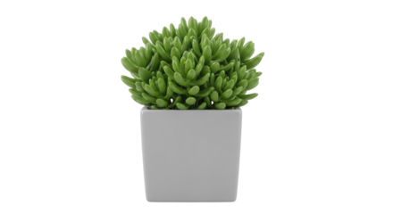 Small green succulent houseplant in modern square gray ceramic pot for indoor decor isolated PNG with Transparent Background