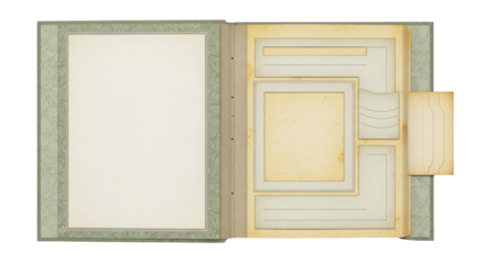 Open vintage scrapbook or photo album template with empty pages for design layout. isolated PNG with Transparent Background