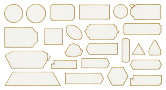 Set of elegant golden vintage frames and luxury labels for product design templates isolated PNG with Transparent Background - Powered by Adobe