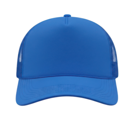 Blank royal blue mesh trucker hat or baseball cap ready for customization mockup. isolated PNG with Transparent Background