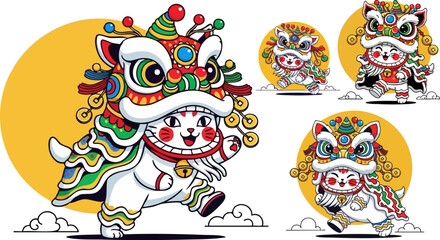 Adorable cat performs traditional Chinese lion dance celebrating the new year