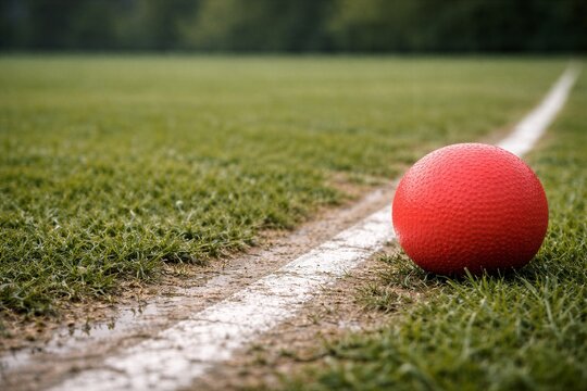 Vibrant Red Kickball on Grass Field