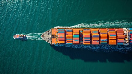 a cargo ship sailing across the vast ocean, carrying a multitude of containers 