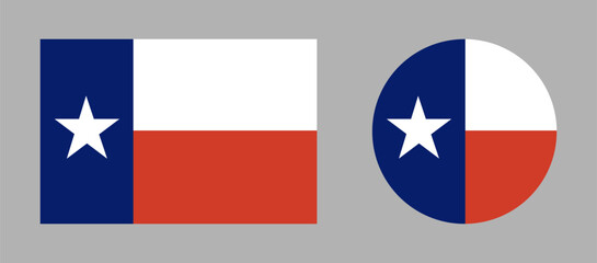 Texas round, rectangular flag. Set of Flag of Texas circular, rectangle symbols. Button, banner, icon, sign.