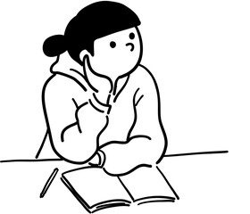 Study Think Woman Line Art Vector