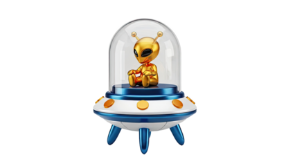 Golden Alien in a UFO