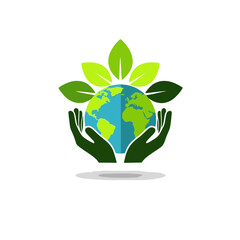An eco green planet earth globe illustration featuring a nature leaf design as a global environmental symbol for a recycling world concept