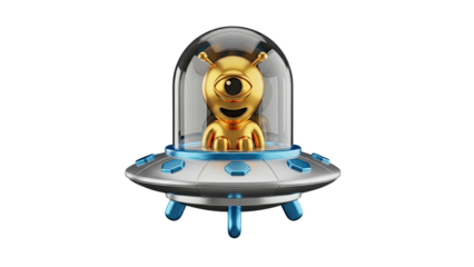 Golden Alien in a UFO