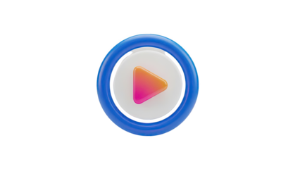 3D Play Button Icon on transparent background