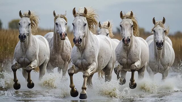 camargue horses running wildlife france video