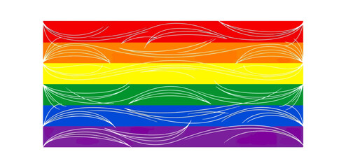 Obraz premium Rainbow flag with white decorative elements on black background