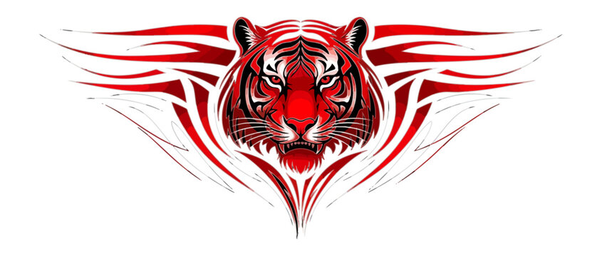 Red tiger face graphic design on black background