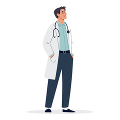 Fototapeta premium Smiling Doctor with Stethoscope, Medical Professional, Healthcare Vector Illustration