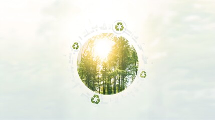 a visual representation of environmental sustainability, showcasing a forest inside a globe with recycling symbols
