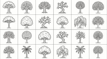 Stylized Tree Vector Set Featuring Unique Botanical Designs for Nature, Landscape, Garden, and Artistic Graphic Design Illustration Use