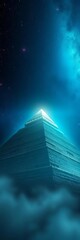 Majestic pyramid bathed in ethereal light against a deep cosmos, a scene of wonder,  night,  desert