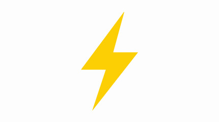 Yellow Lightning Bolt Vector Symbol on White Background for Power, Energy, Electricity, Speed, and Alert Graphic Design and Interface Illustration Use