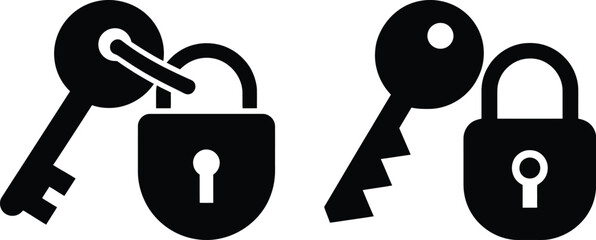 Security Key and Padlock Icon Set for Privacy Access and Digital Safety Concepts