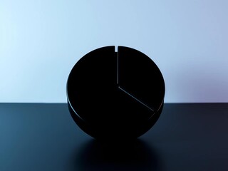 A perfectly rendered black pie chart icon, divided into four equal segments, captured with sharp detail in a studio setting ,  illustration,  slice